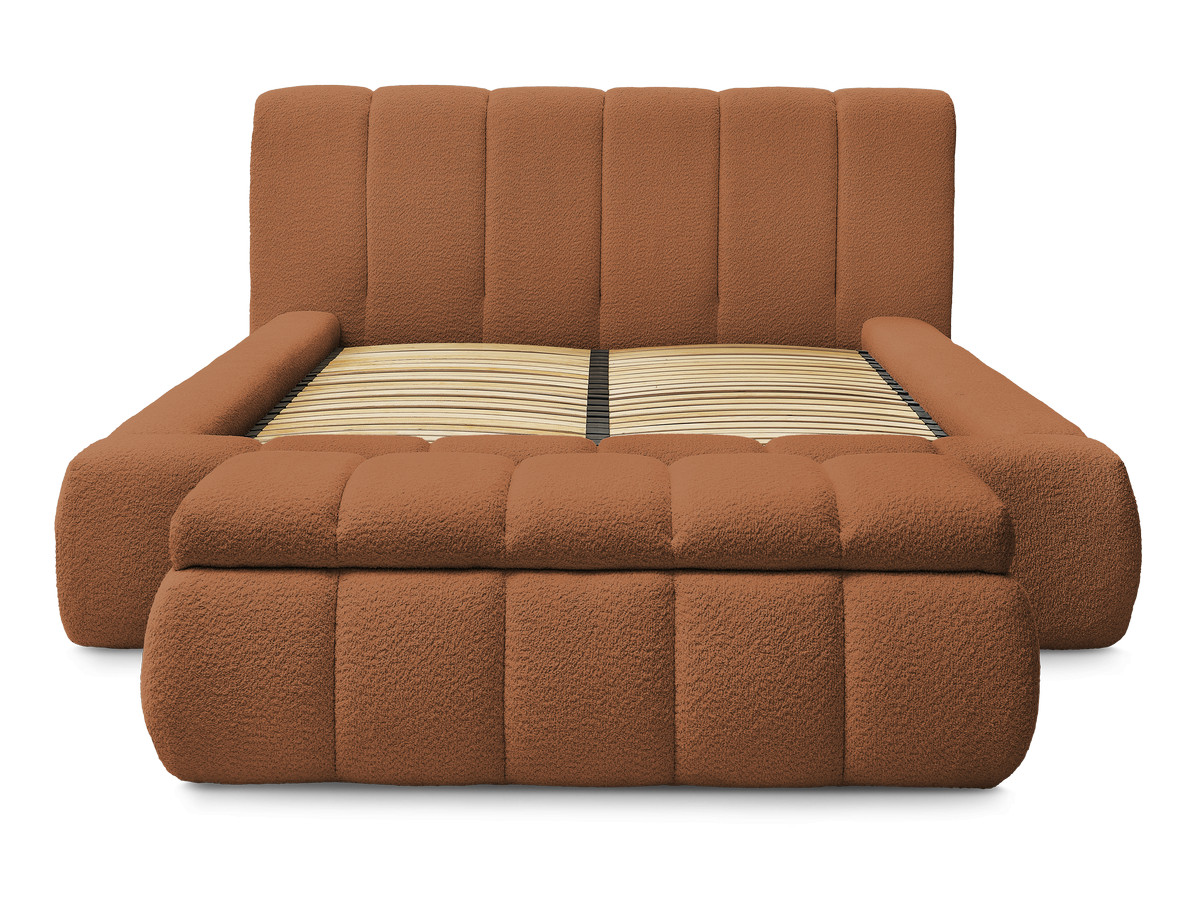 Bobochic Denali Polsterbett mit Bettkasten mit Bettbank Bouclé-Stoff Orange, Liegefläche 140 × 190 cm