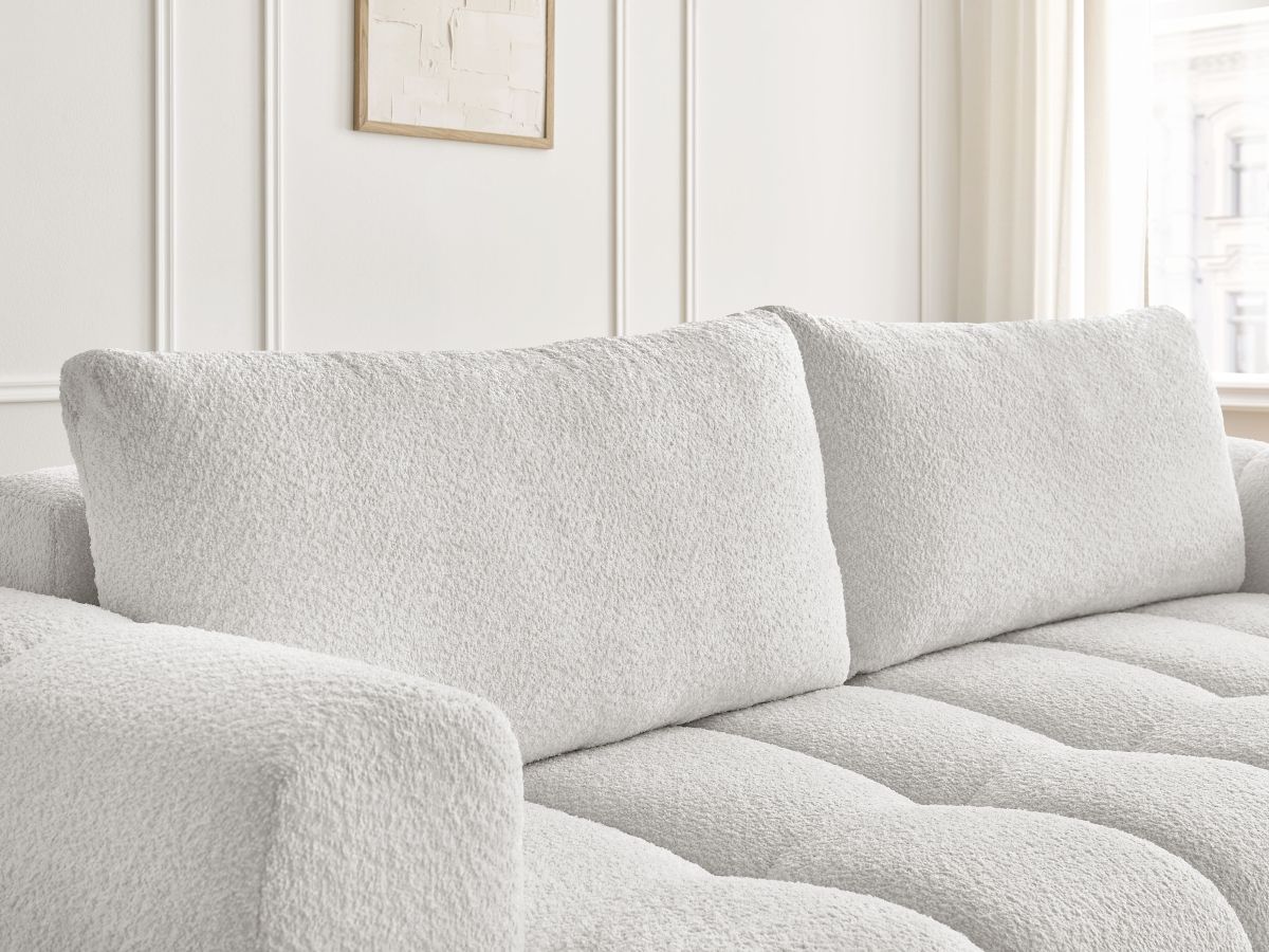 Bobochic Fuji Schlafsofa 3-Sitzer mit Bettkasten Bouclé-Stoff Weiß