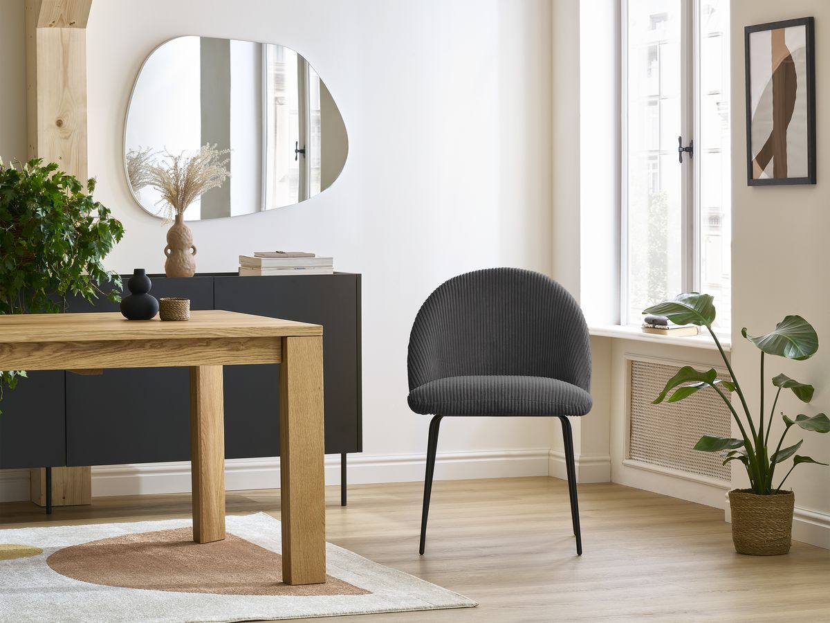 Bobochic Lalie Esszimmerstuhl 2er-Set mit Metallbeinen, schwarz Cordsamt Dunkelgrau