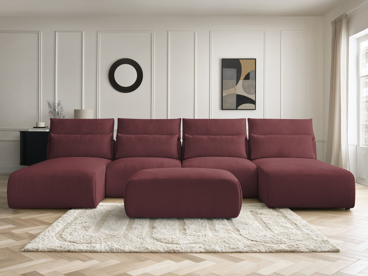 Bobochic Jana Wohnlandschaft mit kleinem Pouf Melange-Stoff Rot