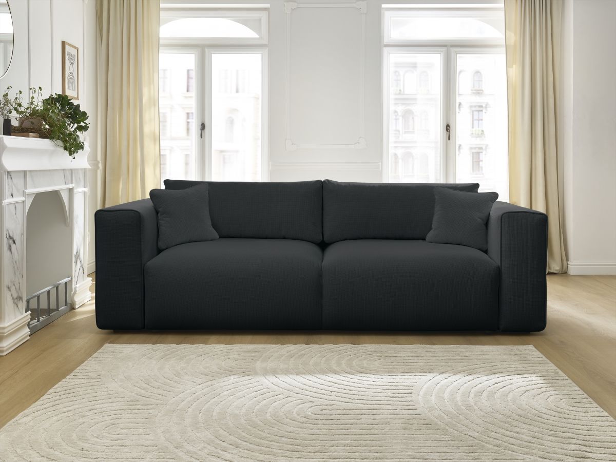 Bobochic Ezechiel Schlafsofa 3-Sitzer mit Bettkasten Melange-Stoff Schwarz