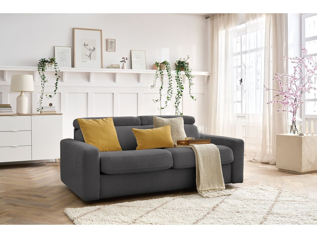 Bobochic Monaco Schlafsofa 3-Sitzer Stoff Dunkelgrau, Liegefläche 160 × 190 cm
