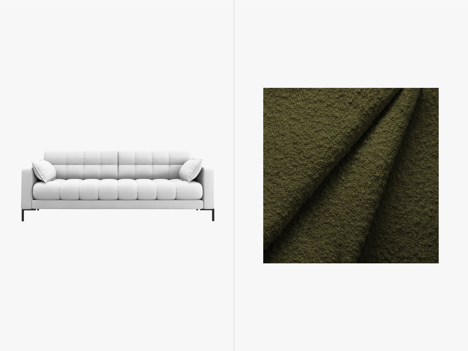 Micadoni Sofa Mamaia 4-Sitzer Boucle Baloo Dunkel-Olivgrün schwarze Beine