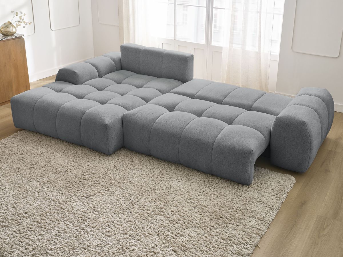 Bobochic Everest Ecksofa mit Schlaffunktion und Bettkasten 318 × 180 cm, 3 Kissen Melange-Stoff Dunkelgrau Ecke links