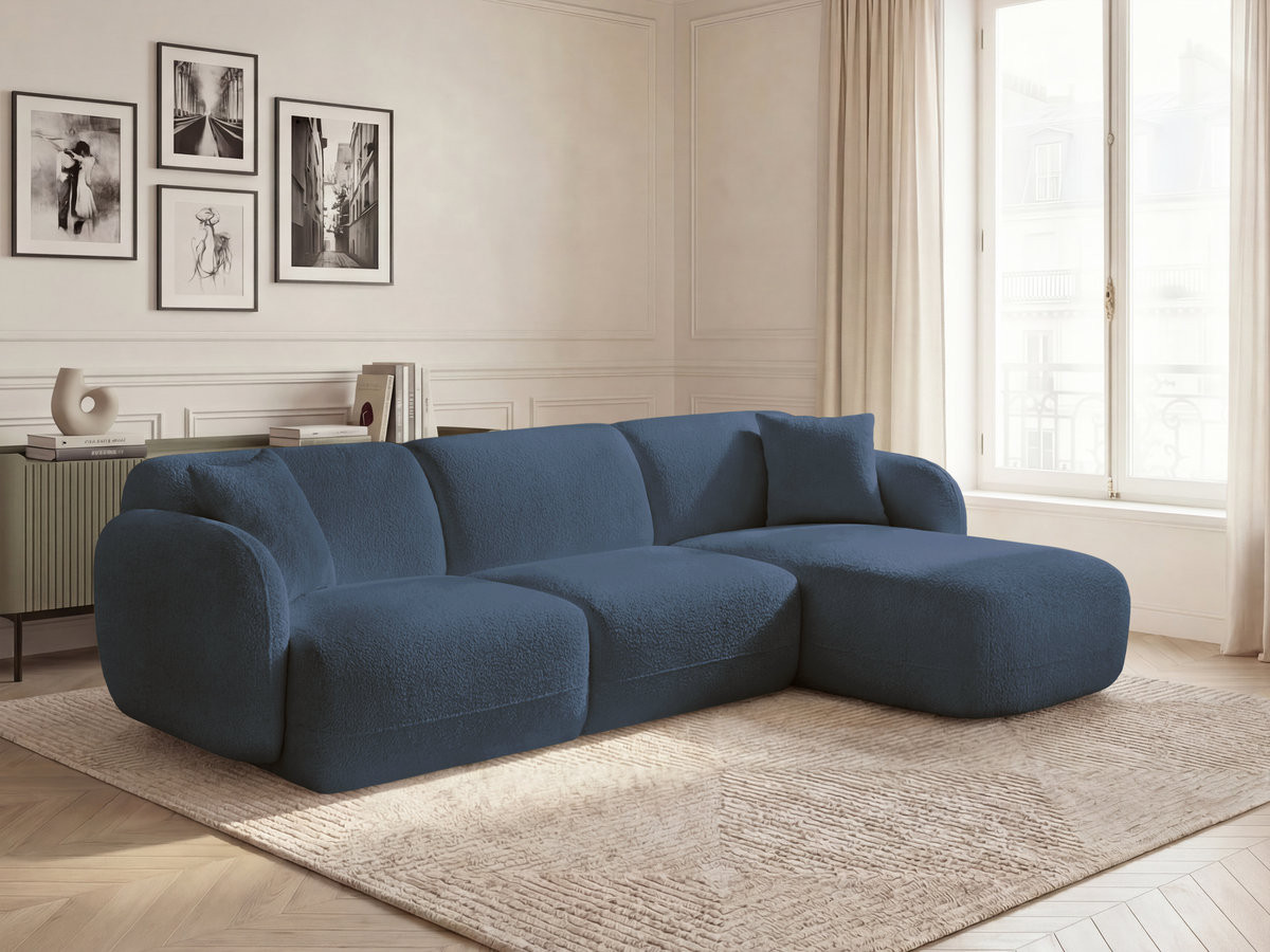 Bobochic Anda Ecksofa 292 × 163 cm Chenille Dunkelblau Ecke rechts
