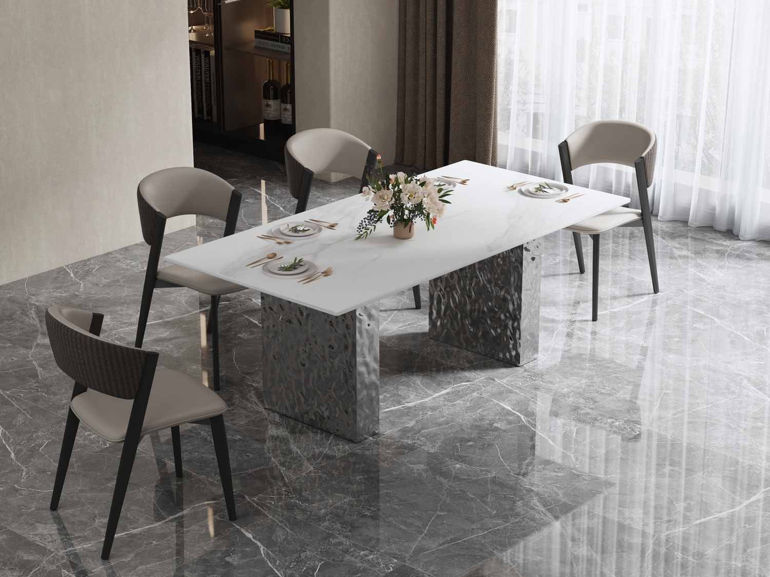 Livin Hill Esstisch 180cm Modig Silberne Beine, weiße Tischplatte M24