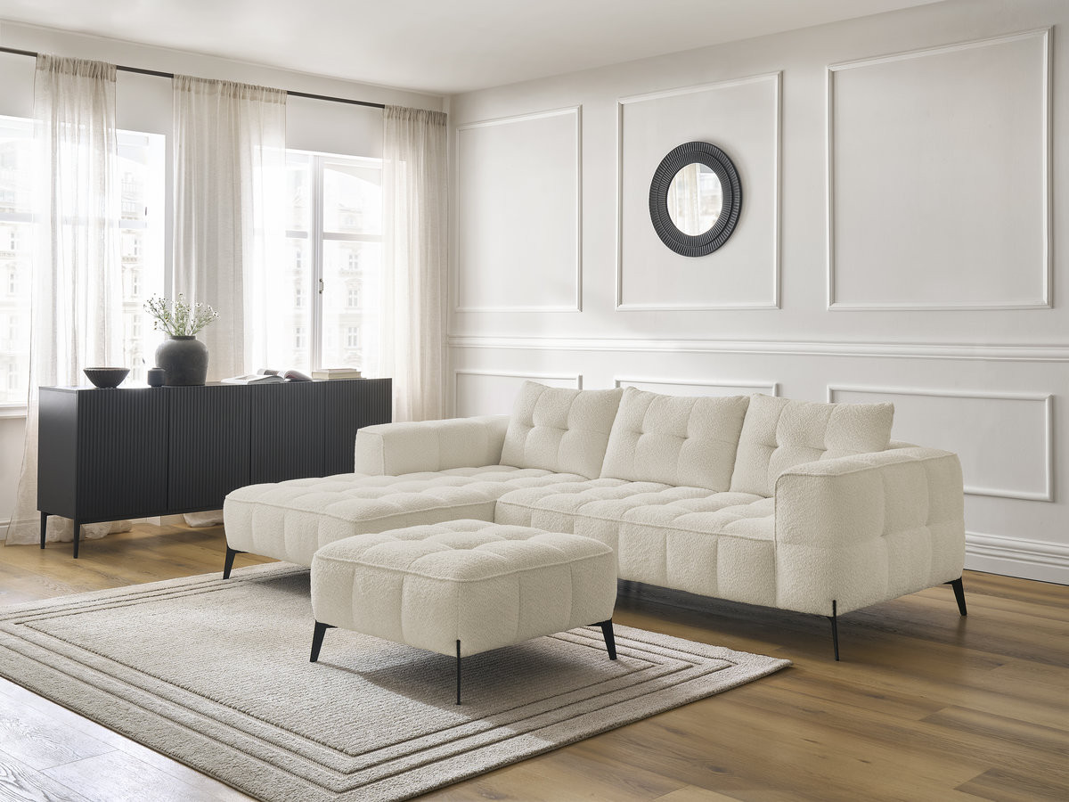 Bobochic Anis Ecksofa mit Pouf Bouclé-Stoff Beige Ecke links