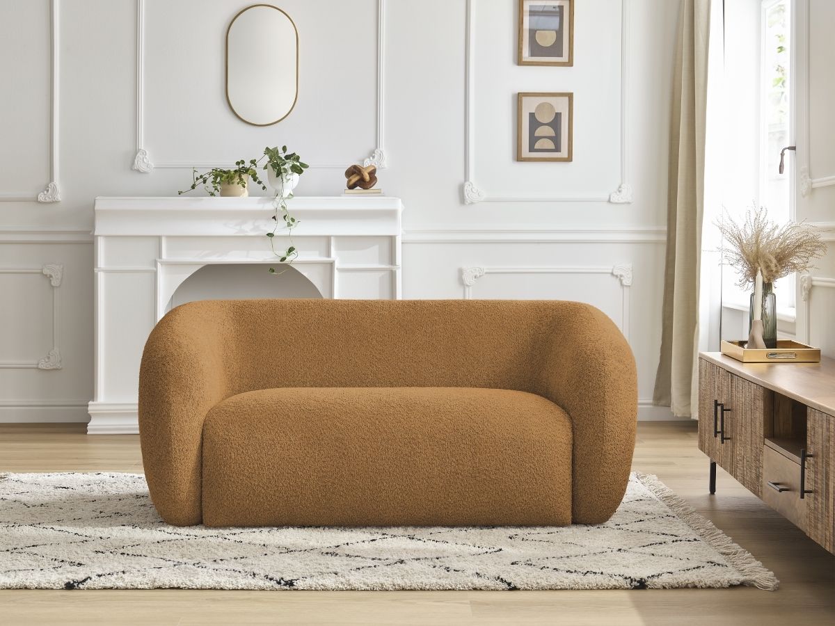 Bobochic Celine Sofa 2-Sitzer Bouclé-Stoff Gelb