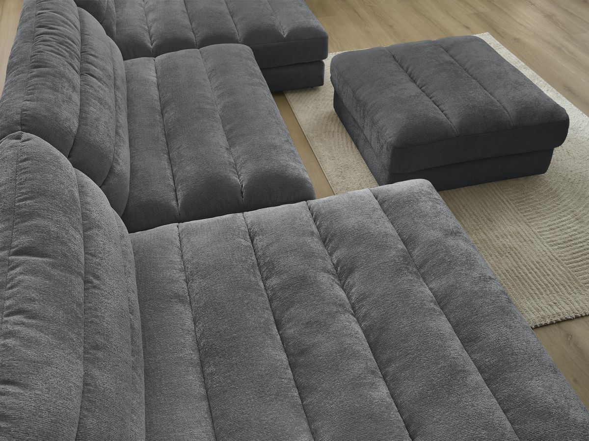 Bobochic Sierra Wohnlandschaft mit Pouf Strukturstoff Schwarz