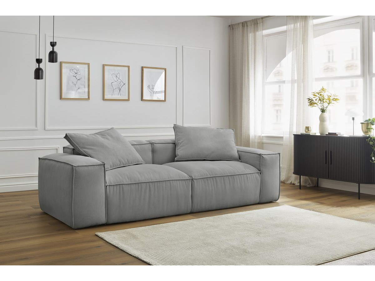 Bobochic Boheme Sofa 3-Sitzer Cordsamt Hellgrau