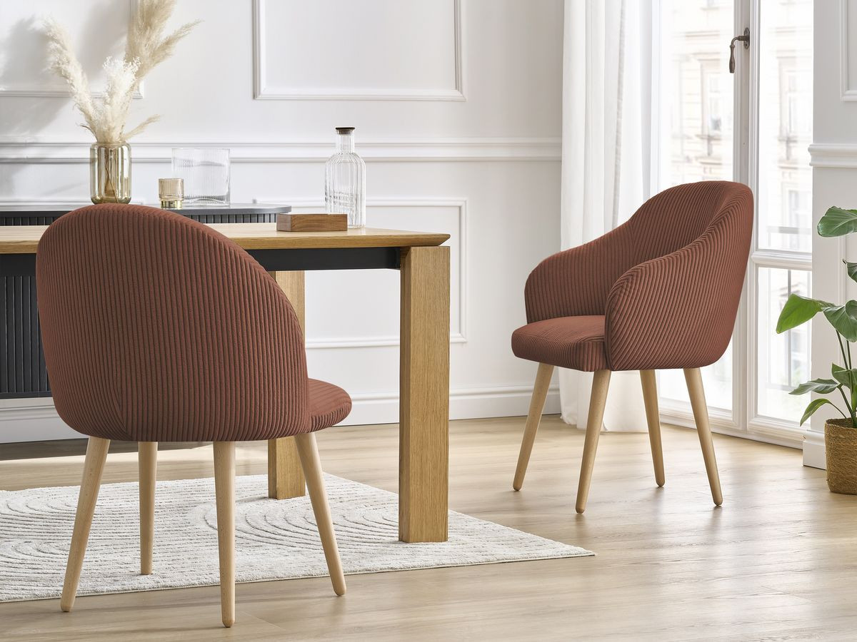Bobochic Sophie Esszimmerstuhl 4er-Set mit skandinavischen Holzbeinen Cordsamt Orange