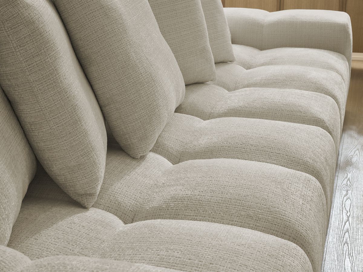 Bobochic Anakin Sofa 3-Sitzer mit Pouf, 6 Kissen Strukturstoff Beige
