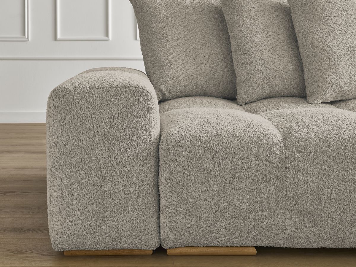 Bobochic Anakin Ecksofa mit Pouf, 6 Kissen Bouclé-Stoff Taupe