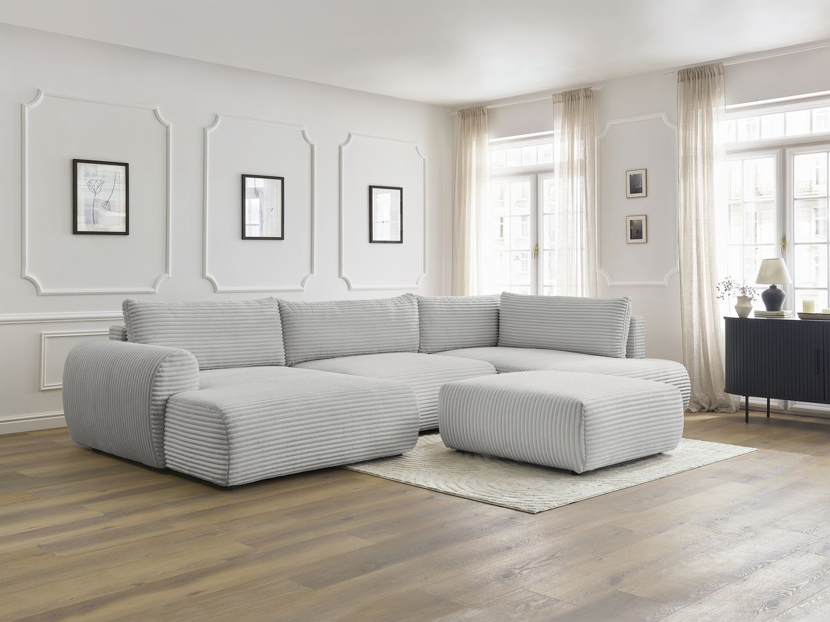 Bobochic Lucien Wohnlandschaft mit Pouf Breitcord weich Hellgrau Ecke links