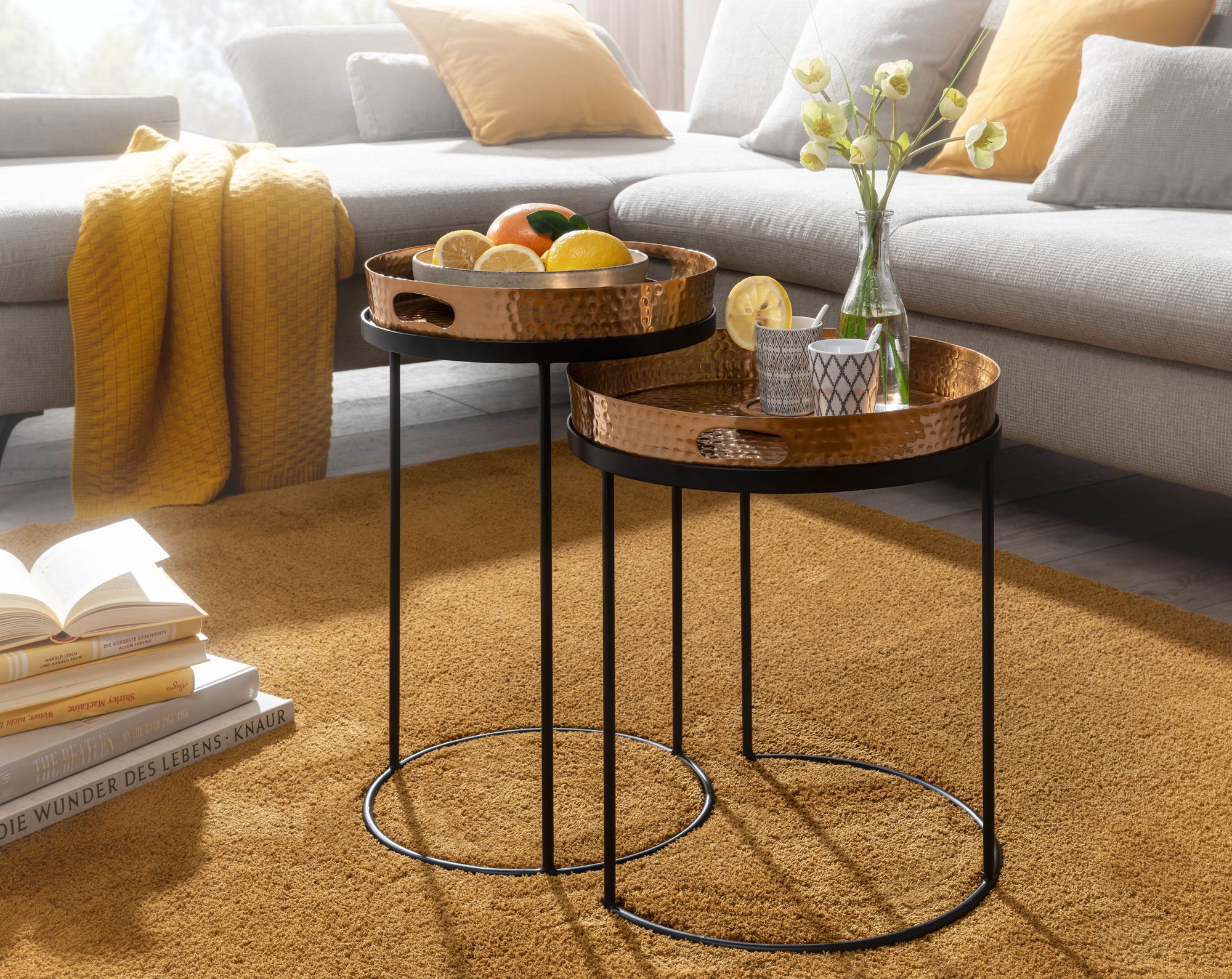 Satztisch 2er-Set Gjogur Aluminium Gold Ø 38 cm