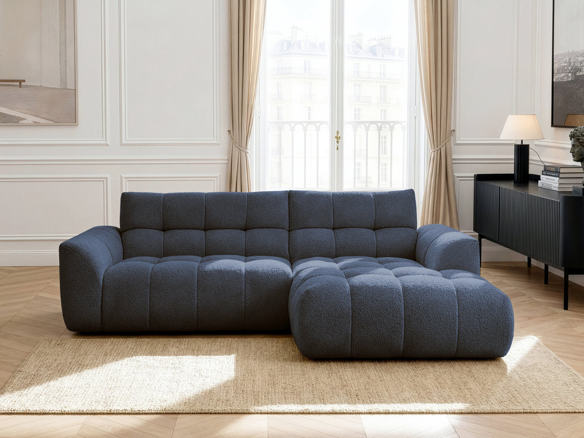 Bobochic Jaya Ecksofa Chenille Dunkelblau Ecke rechts