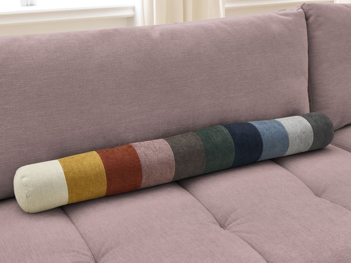 Bobochic Fuji Ecksofa mit Schlaffunktion und Bettkasten und Pouf 282 × 204 cm Stoff Rosa Ecke rechts