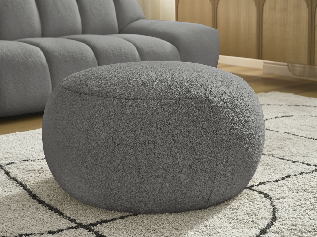 Bobochic Hayden Sofa 4-Sitzer mit Pouf Bouclé-Stoff Dunkelgrau