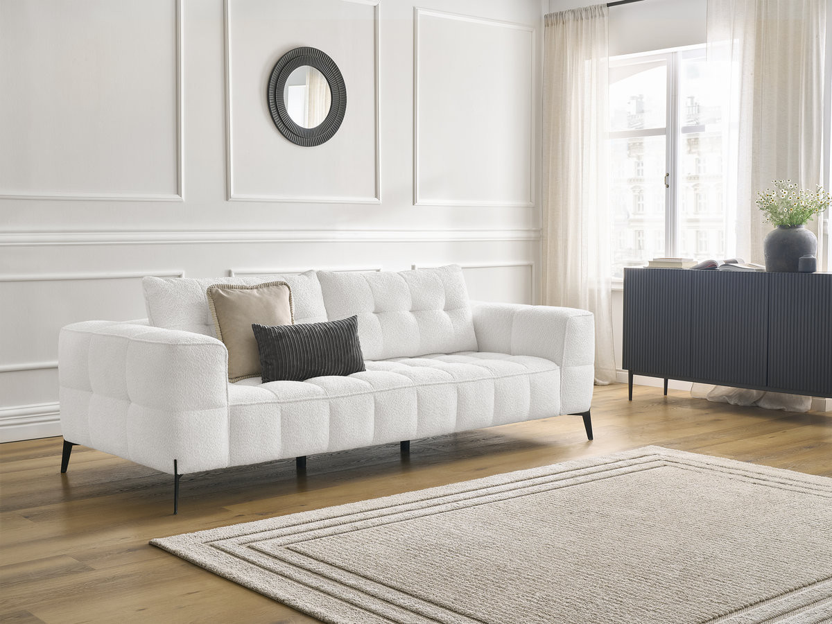 Bobochic Anis Sofa 3-Sitzer Bouclé-Stoff Weiß