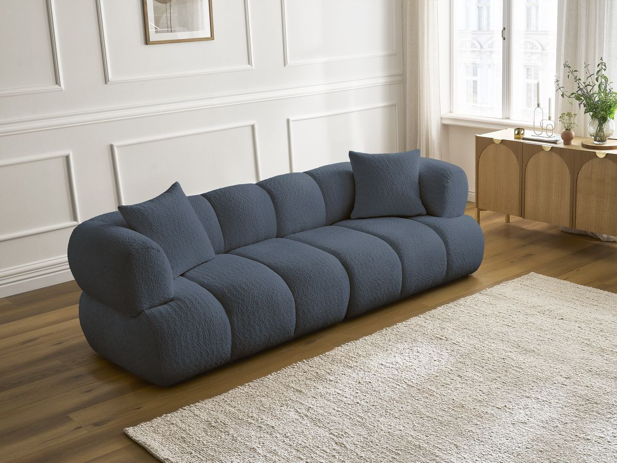 Bobochic Pamira Sofa 3-Sitzer Bouclé-Stoff Dunkelblau