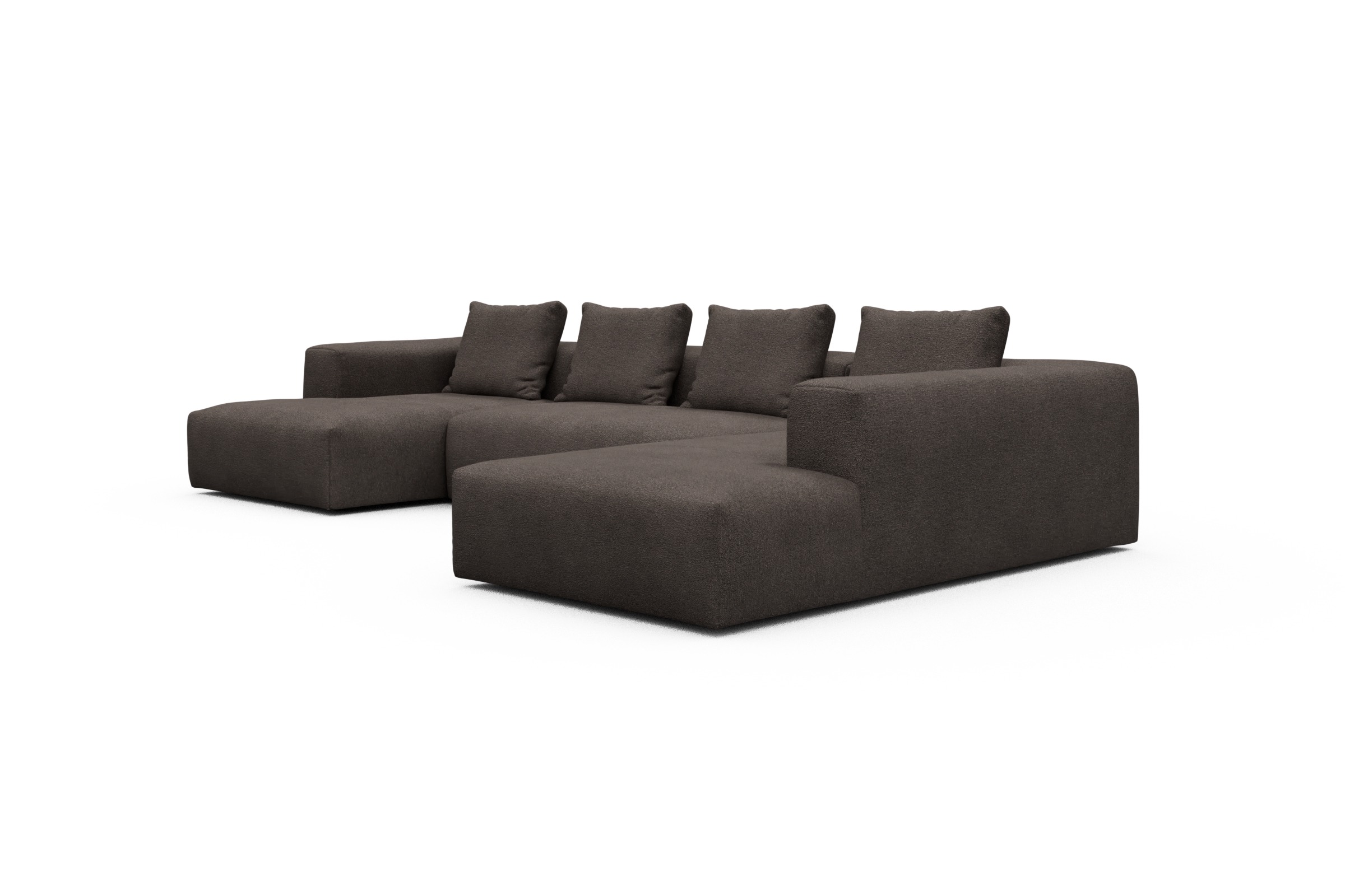 Wohnlandschaft Fred Relax-Ecke rechts mit 2-Sitzer und Chaiselongue links Boucle-Taupe
