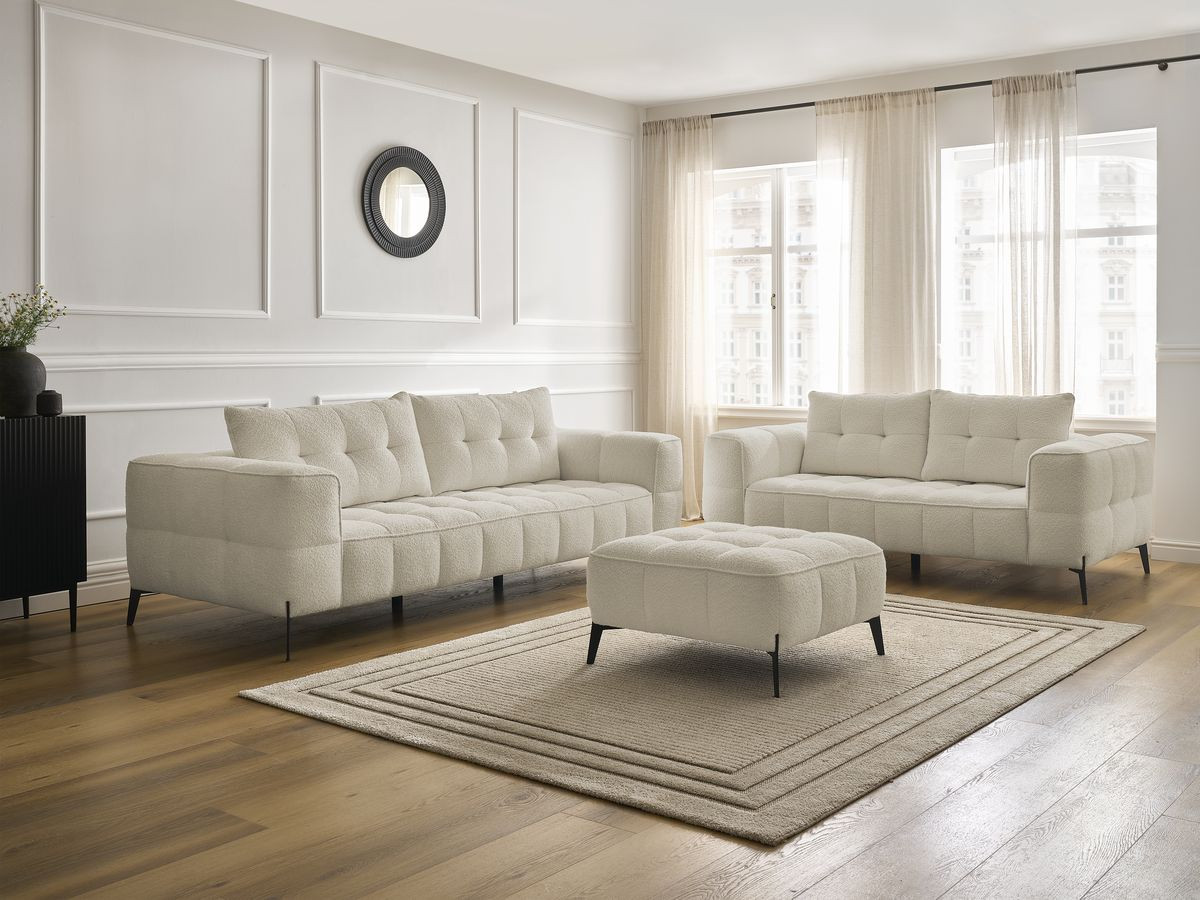 Bobochic Anis Sofa 5-Sitzer mit Pouf Bouclé-Stoff Beige
