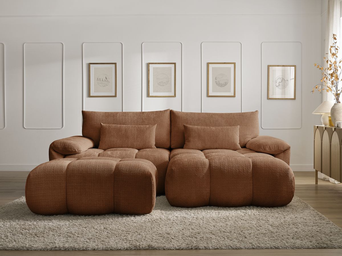 Bobochic Ivane Ecksofa mit Pouf Strukturstoff Orange Ecke rechts