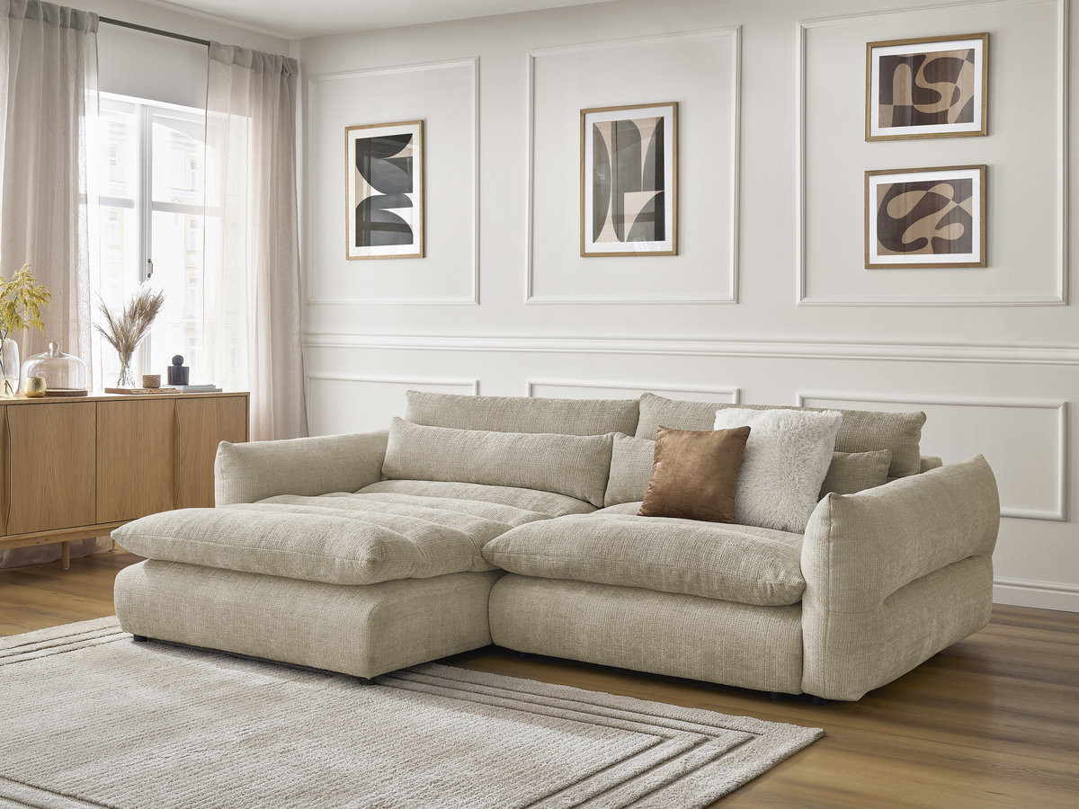 Bobochic Neil Ecksofa Strukturstoff Beige Ecke links