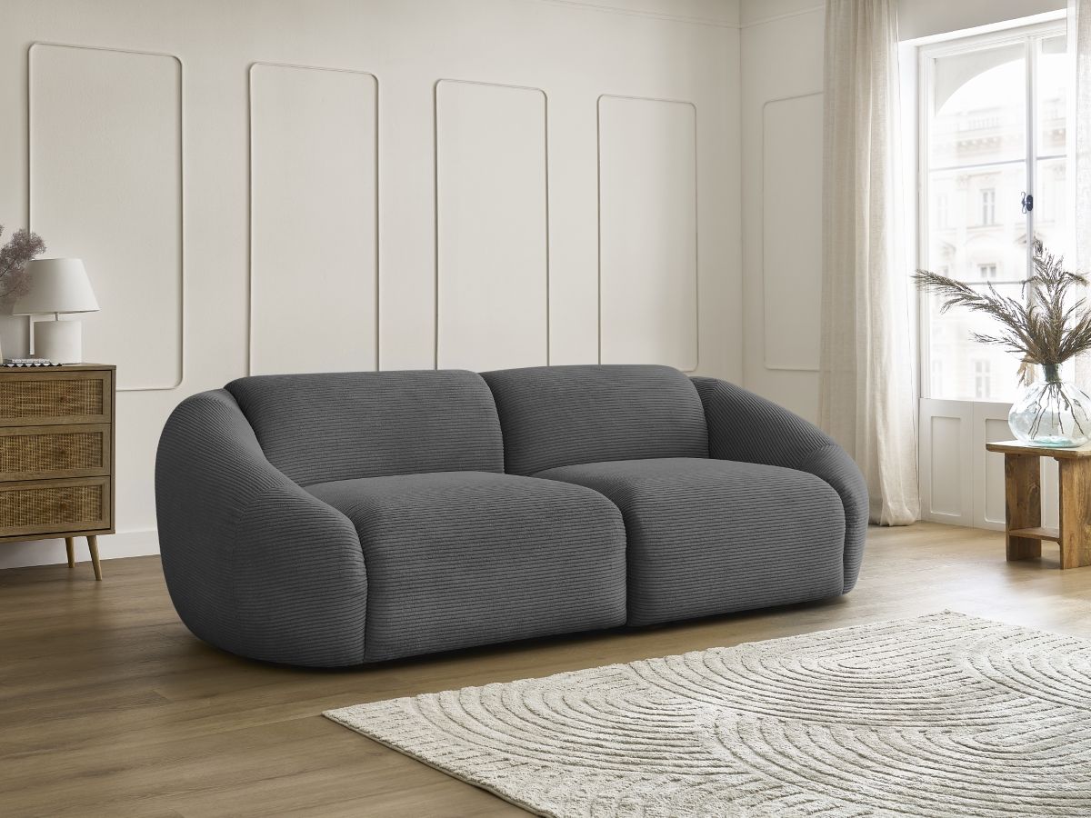 Bobochic Tina Sofa 3-Sitzer Cordsamt Dunkelgrau