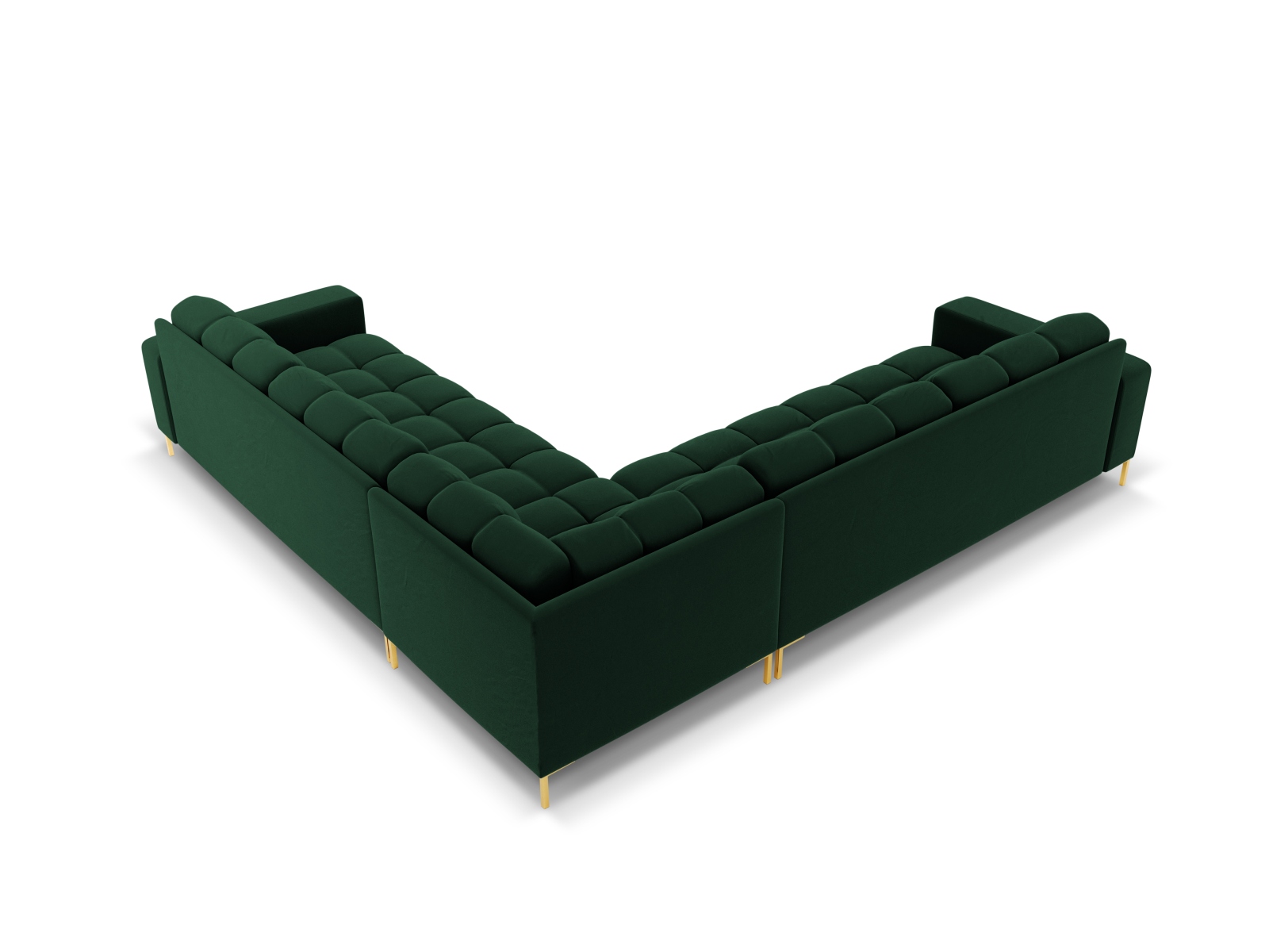 Cosmopolitan Design Symmetrisches Ecksofa Bali 6-Sitzer Samt Bluvel Flaschengrün Beine Gold