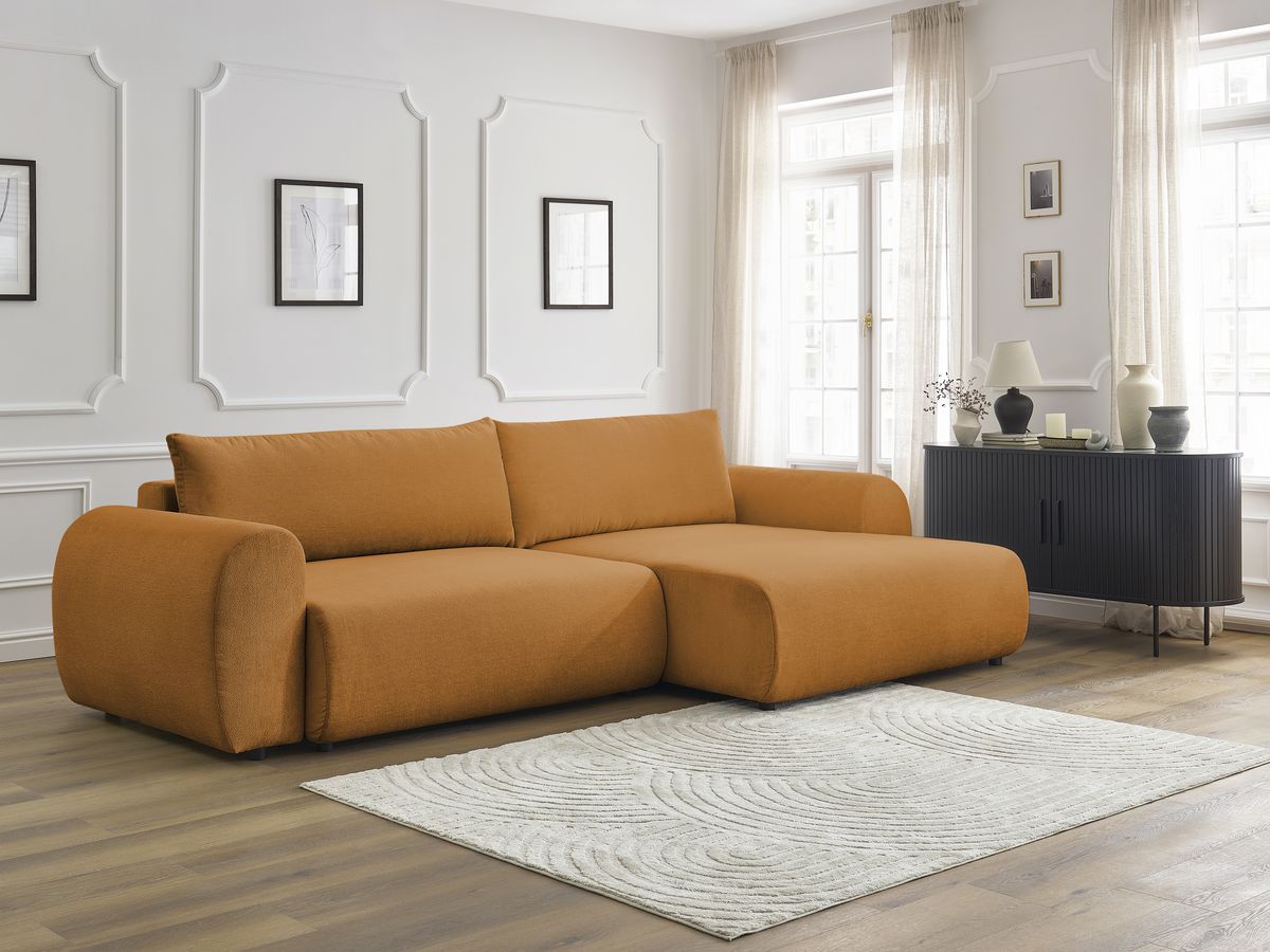 Bobochic Lucien Ecksofa mit Schlaffunktion und Bettkasten 314 × 167 cm Stoff Gelb Ecke rechts