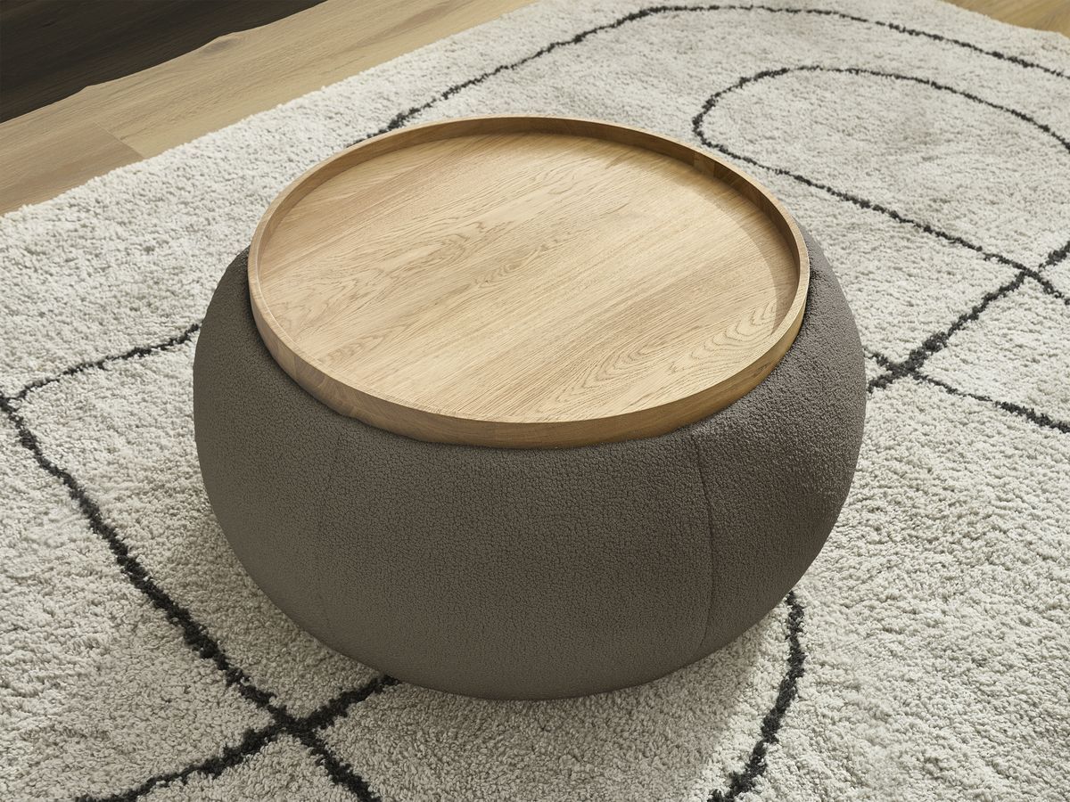 Bobochic Hayden Pouf mit Tablett, rund Bouclé-Stoff Braun, 77 cm