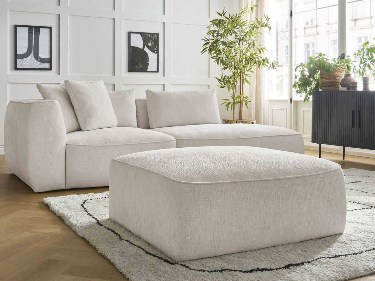 Bobochic Leopold Sofa 4-Sitzer mit Pouf Strukturstoff Beige Armlehne links