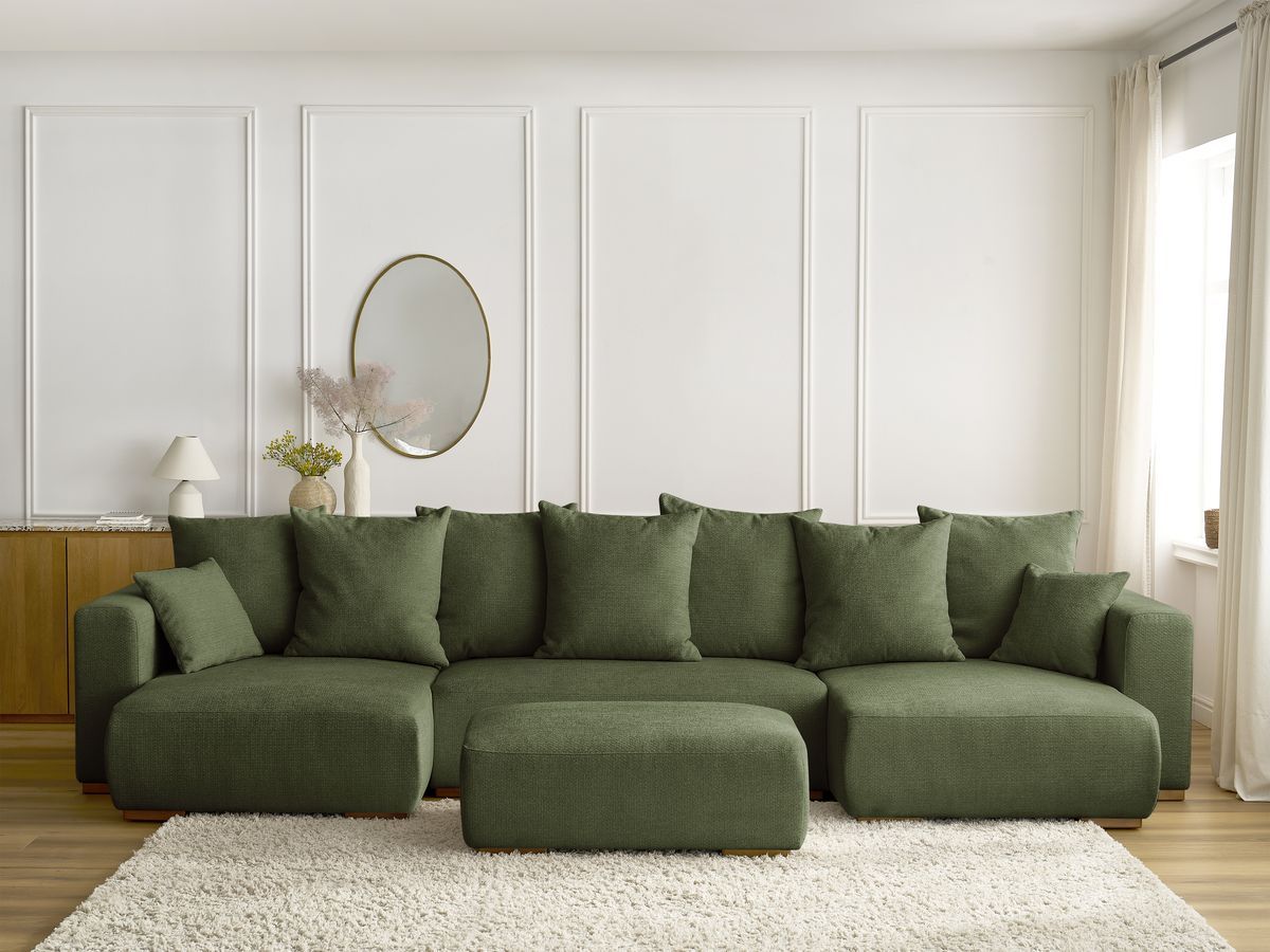 Bobochic Sidonie Wohnlandschaft mit Pouf Melange-Stoff Grün
