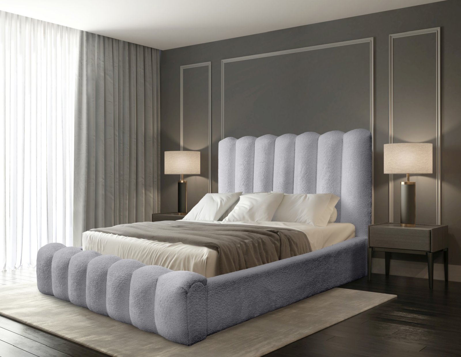 Polsterbett Laro Boucle 140x200 mit Holzrahmen Euphoria 17 Dove
