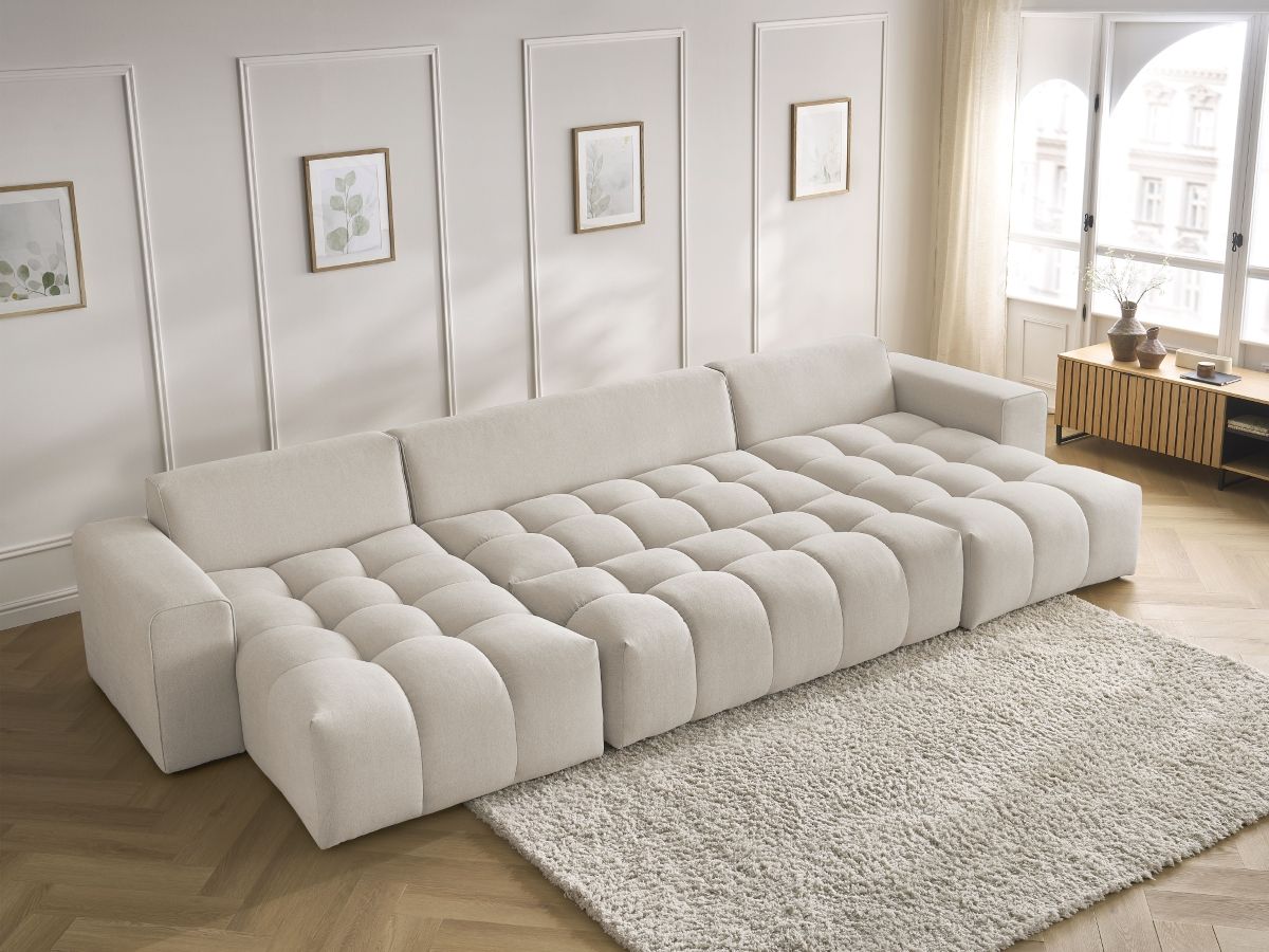Bobochic Mont-blanc Wohnlandschaft mit Pouf Melange-Stoff Beige
