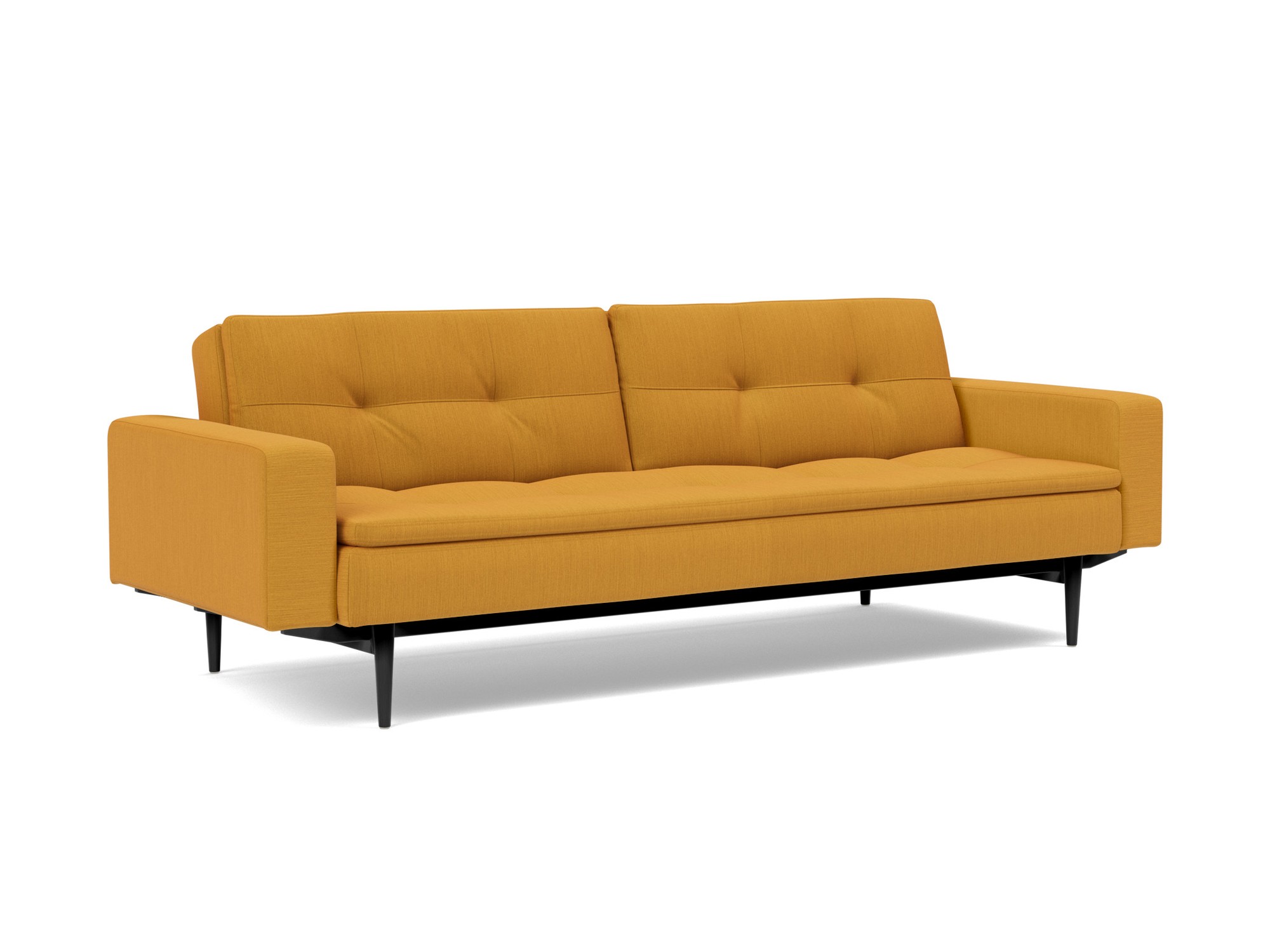 Schlafsofa Dublexo mit Armlehnen Flachgewebe Elegance 507-Burned-Curry Beine Styletto Eiche schwarz