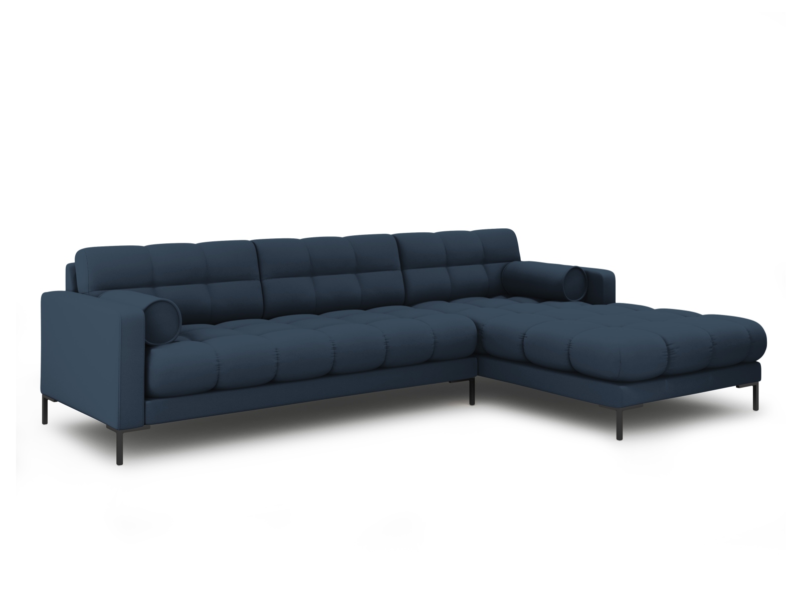 Cosmopolitan Design Ecksofa Bali 5-Sitzer Strukturierter Stoff Neve Blau Rechts Beine Schwarzes Metall