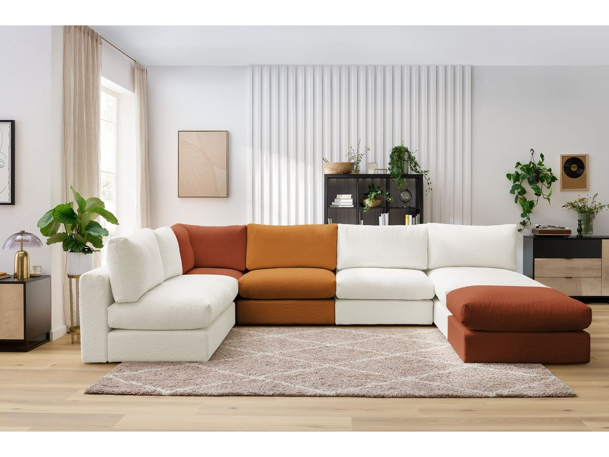 Bobochic Paris Ecksofa mit Pouf 369 × 262 cm Bouclé-Stoff Mehrfarbig