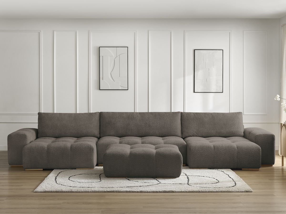 Bobochic Anakin Wohnlandschaft mit Pouf, 3 Kissen Bouclé-Stoff Braun