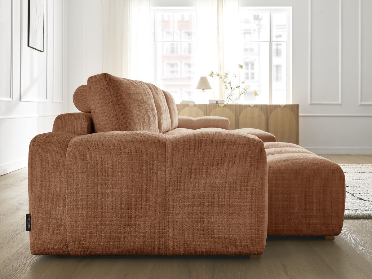 Bobochic Anakin Wohnlandschaft, Liegefläche 137 × 382 cm, 3 Kissen Strukturstoff Orange