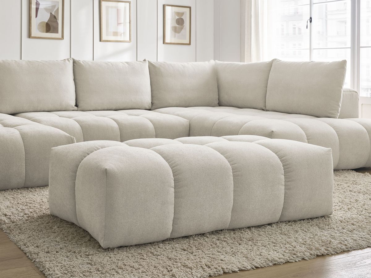 Bobochic Everest Wohnlandschaft mit Pouf, 6 Kissen Strukturstoff Beige Ecke links