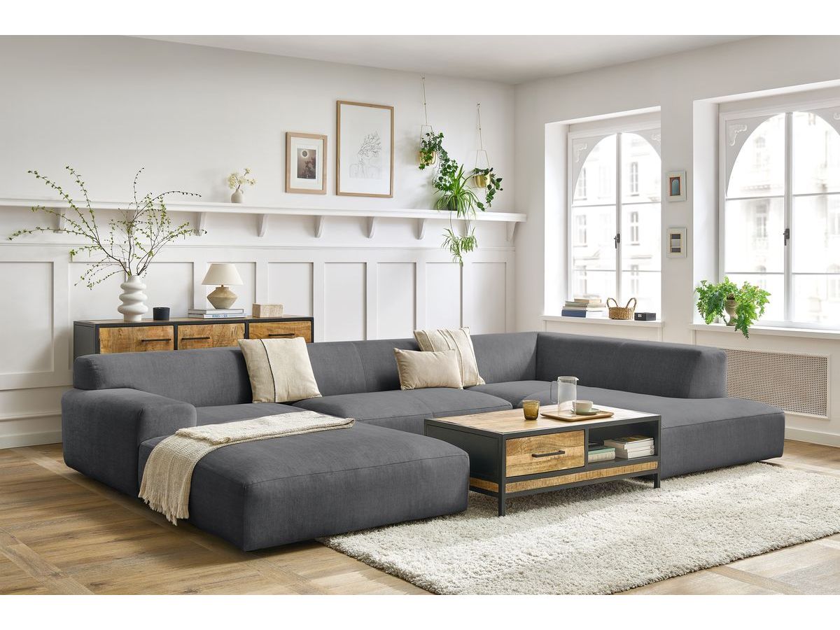 Bobochic Lavena Wohnlandschaft 359 × 220 cm Samt Dunkelgrau Ecke links