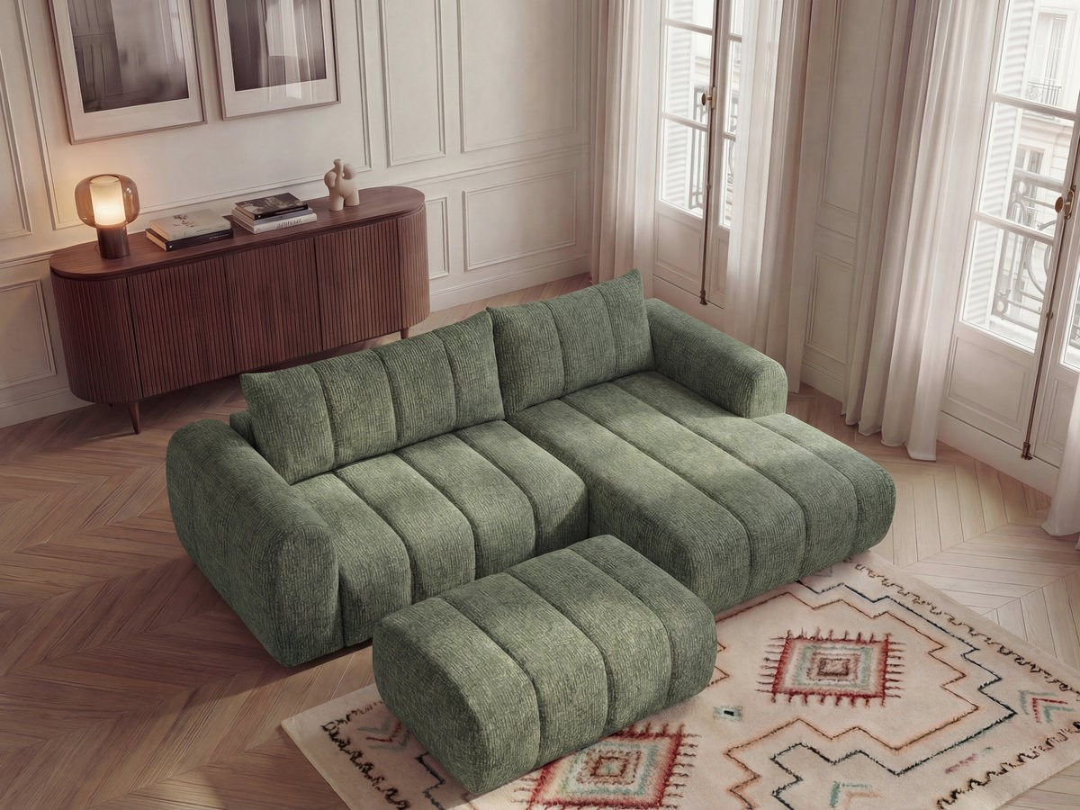 Bobochic Nesty Ecksofa 272 cm mit Pouf Melange-Stoff Hellgrün Ecke rechts