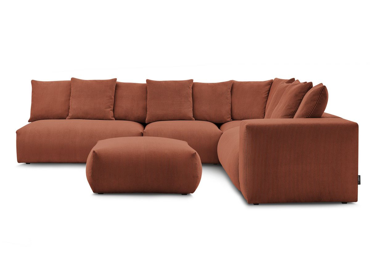 Bobochic Voltaire Ecksofa mit Pouf 322 × 268 cm Cordsamt Orange Ecke rechts