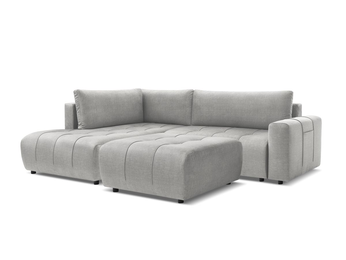 Bobochic Arsene Ecksofa mit Schlaffunktion und Bettkasten und Pouf 277 × 200 cm Samt Hellgrau Ecke links