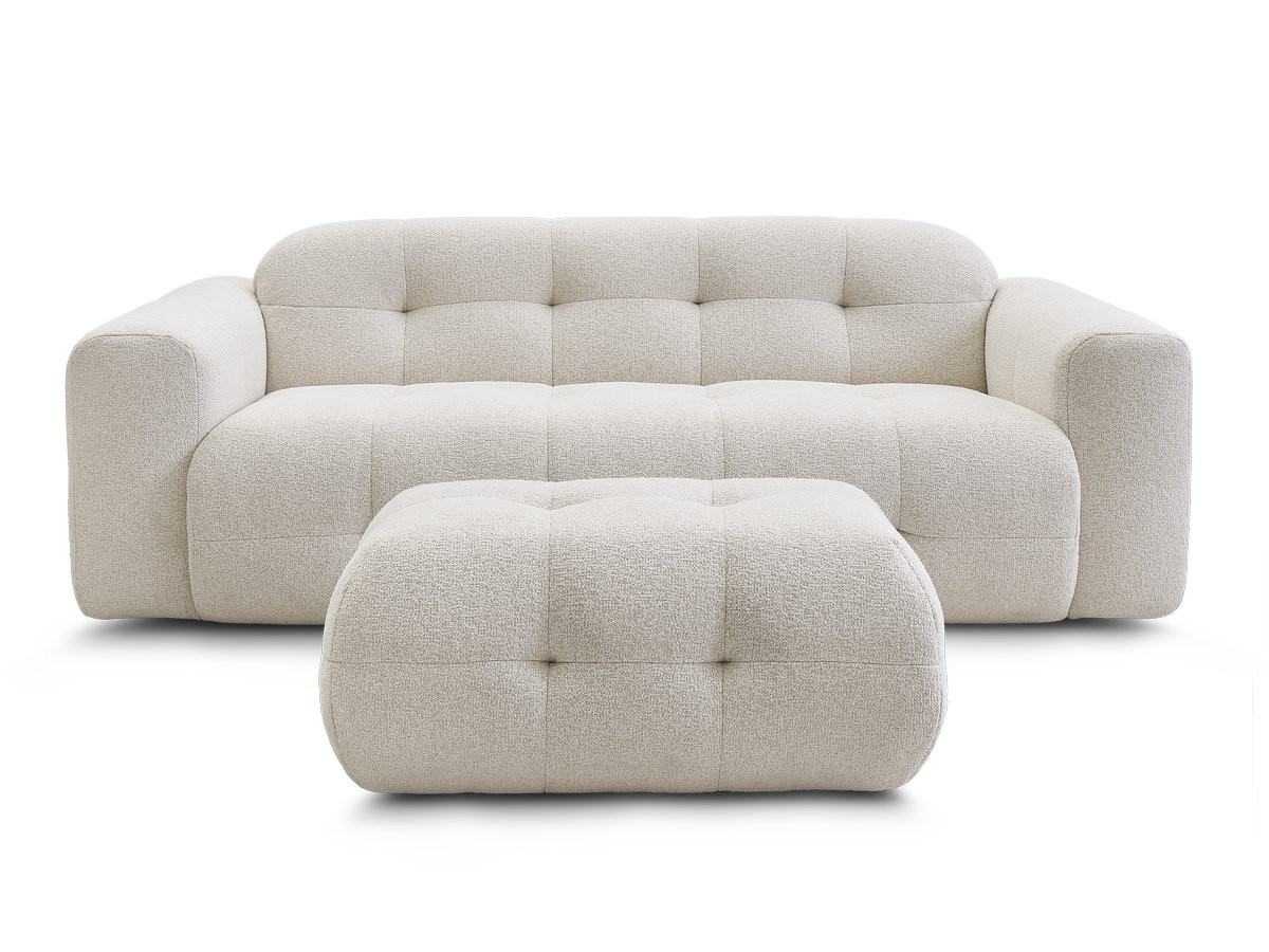 Bobochic Laura Sofa 3-Sitzer mit kleinem Pouf Melange-Stoff Beige