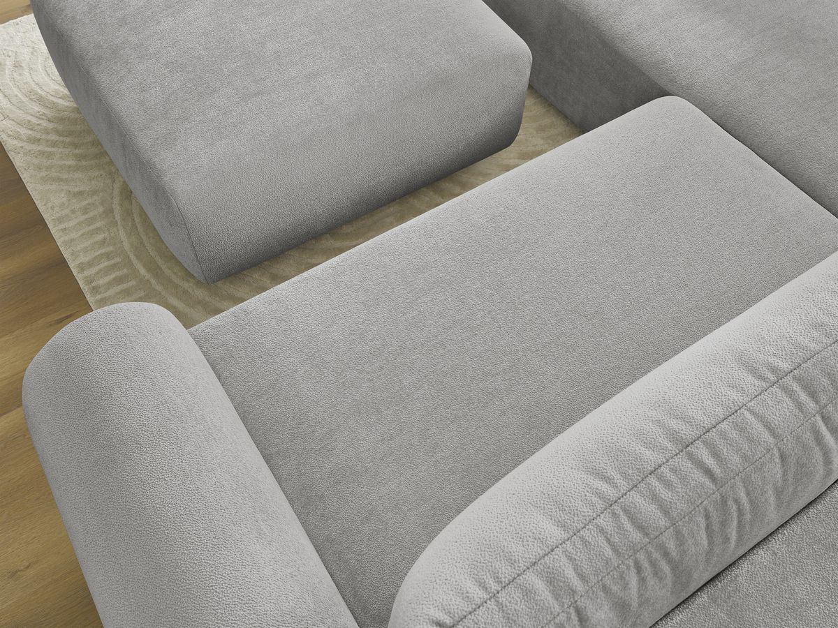 Bobochic Lucien Ecksofa mit Schlaffunktion und Bettkasten und Pouf 296 × 198 cm Stoff Hellgrau Ecke links
