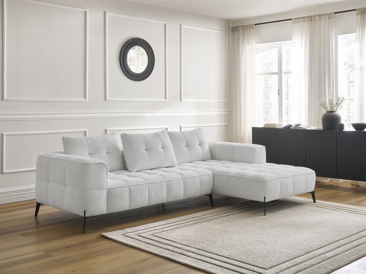 Bobochic Anis Ecksofa Bouclé-Stoff Hellgrau Ecke rechts