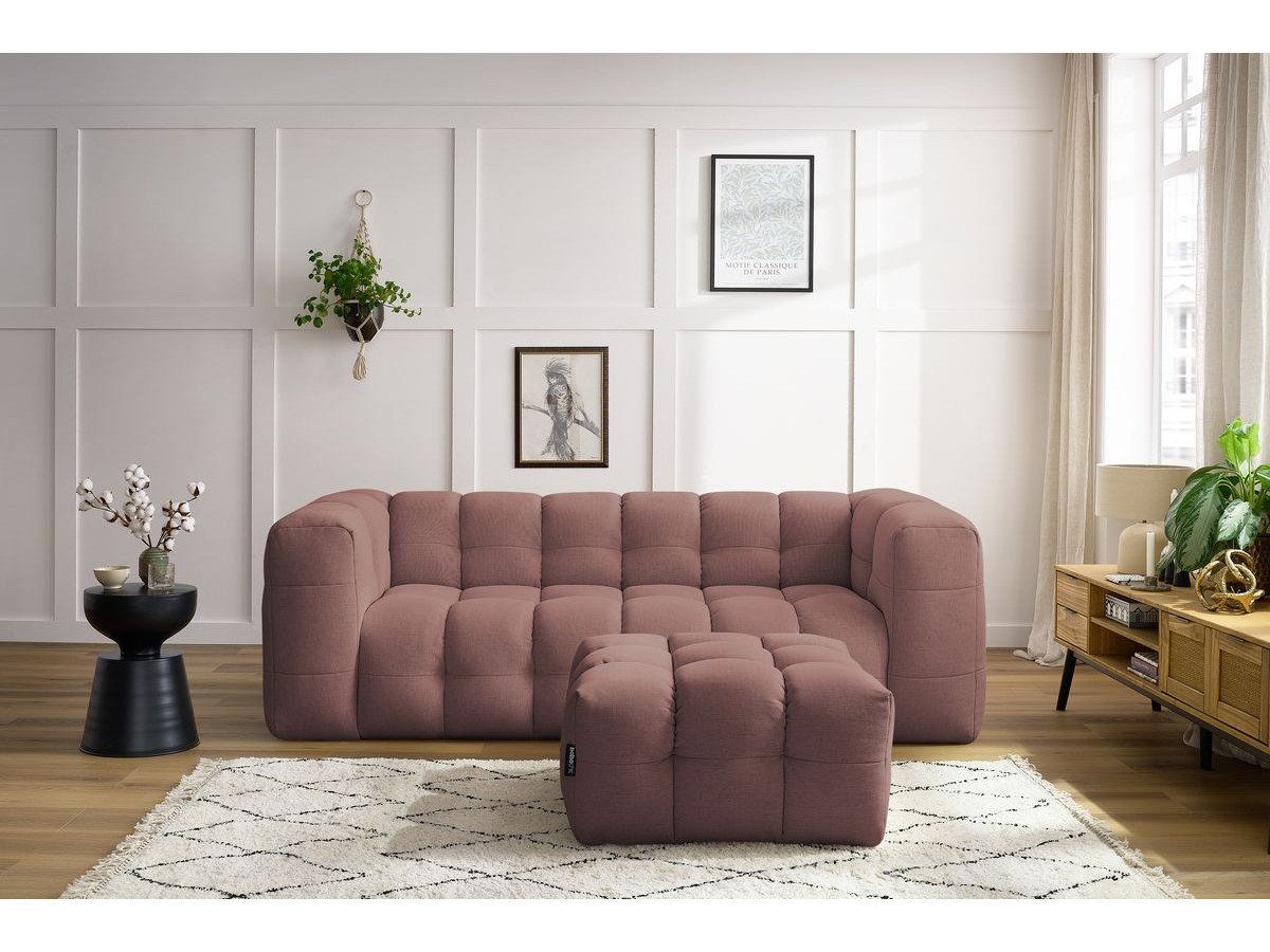 Bobochic Cloud Schlafsofa 3-Sitzer mit Pouf Stoff Rosa